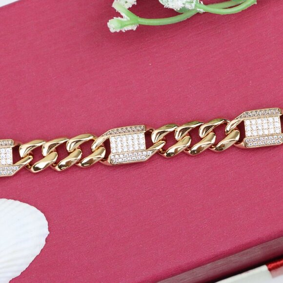 "Bold Rose Gold Curb Chain Bracelet with Sparkling Accent Panels, XPBL0941 - Picture 11 of 12